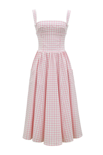 Vestido Midi Rosa Xadrez Biassono