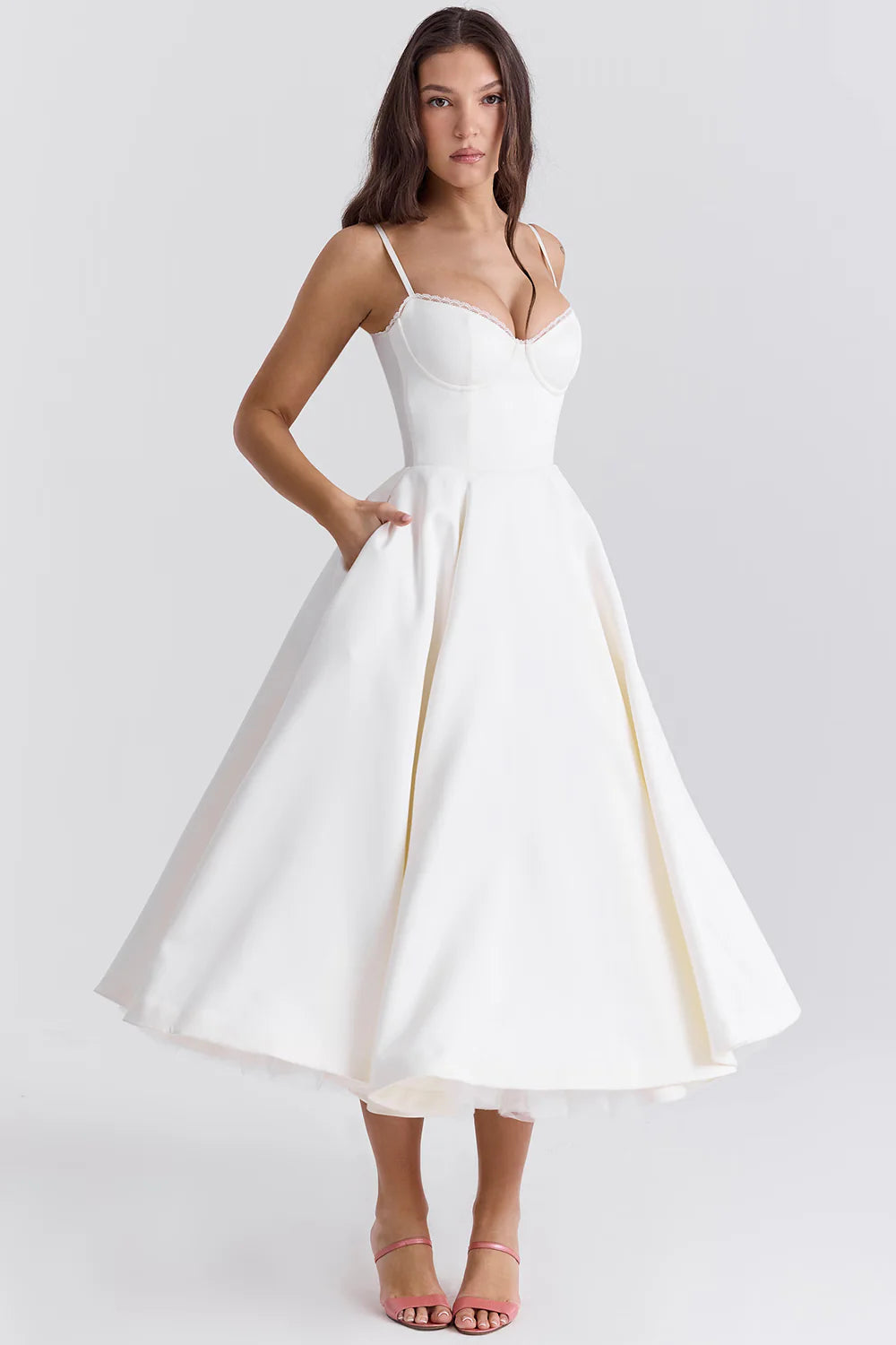 Vestido Midi Branco Gubbio