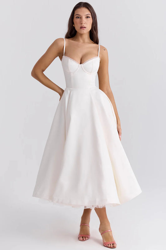 Vestido Midi Branco Gubbio