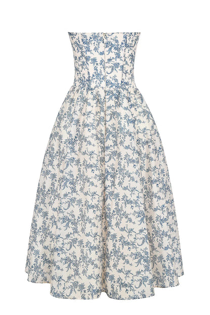 Vestido Midi Floral Azul Corniglia