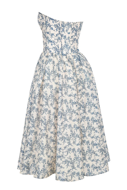 Vestido Midi Floral Azul Corniglia
