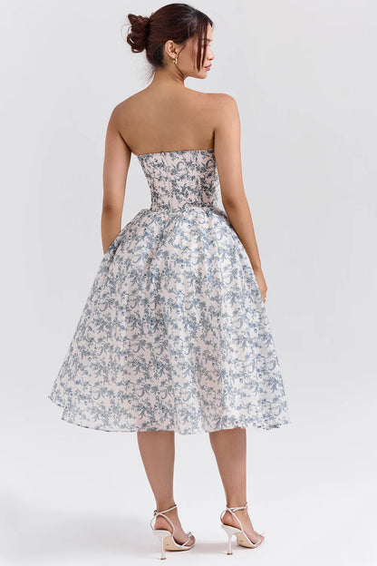 Vestido Midi Floral Azul Corniglia