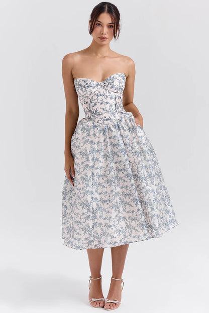 Vestido Midi Floral Azul Corniglia