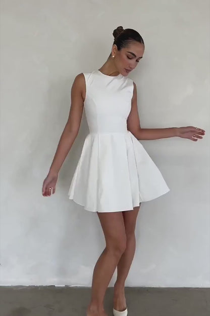 Vestido Curto Plissado de Algodão Branco Modelo Alessandria